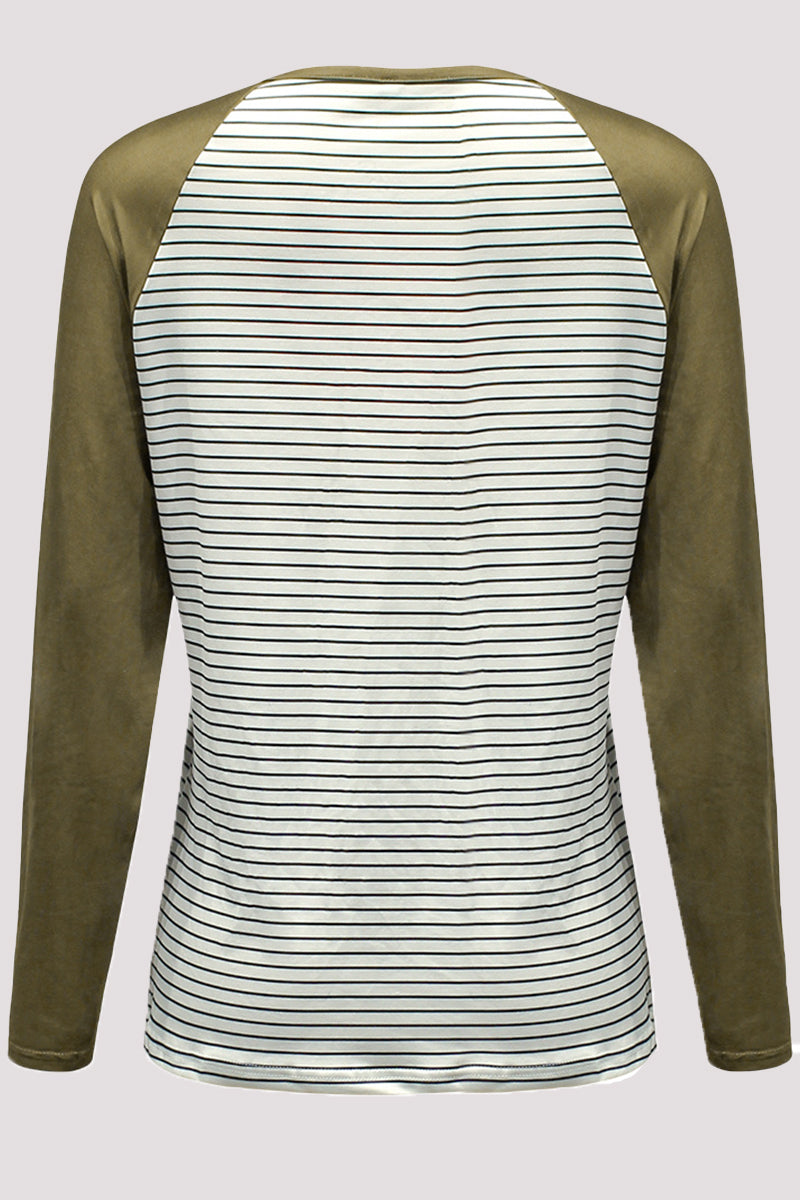 Tops casuales de patchwork con cuello redondo