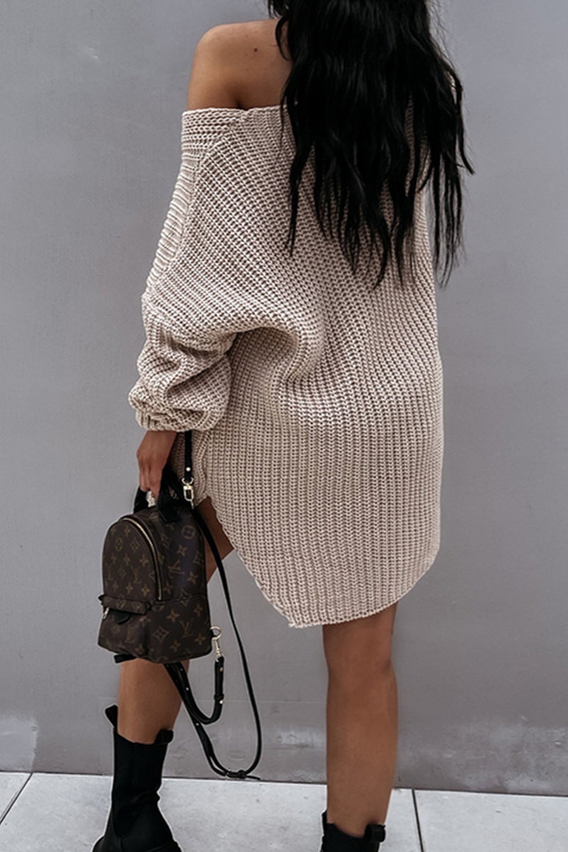 Suéteres casuales elegantes de color sólido con cuello en V