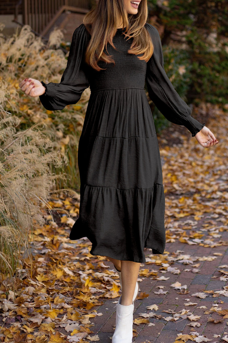 Vestidos elegantes y dulces de corte A con cuello redondo, color liso y pliegues (3 colores)