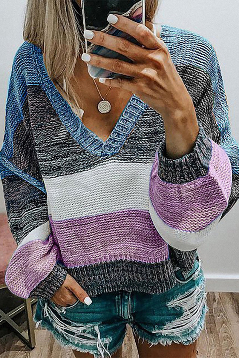 Suéteres casuales con cuello en V y patchwork en bloques de colores (4 colores)