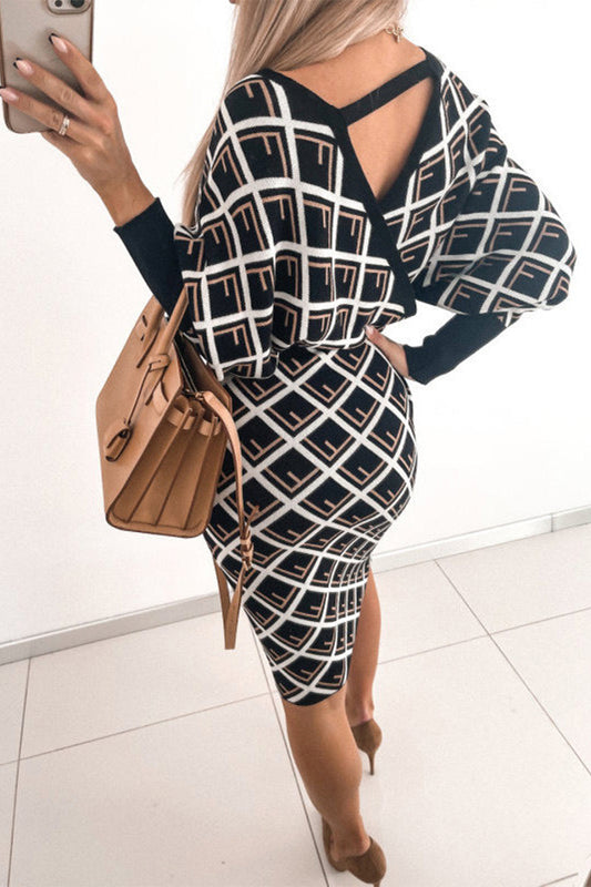 Vestidos de falda lápiz con cuello en V y estampado elegante y sexy