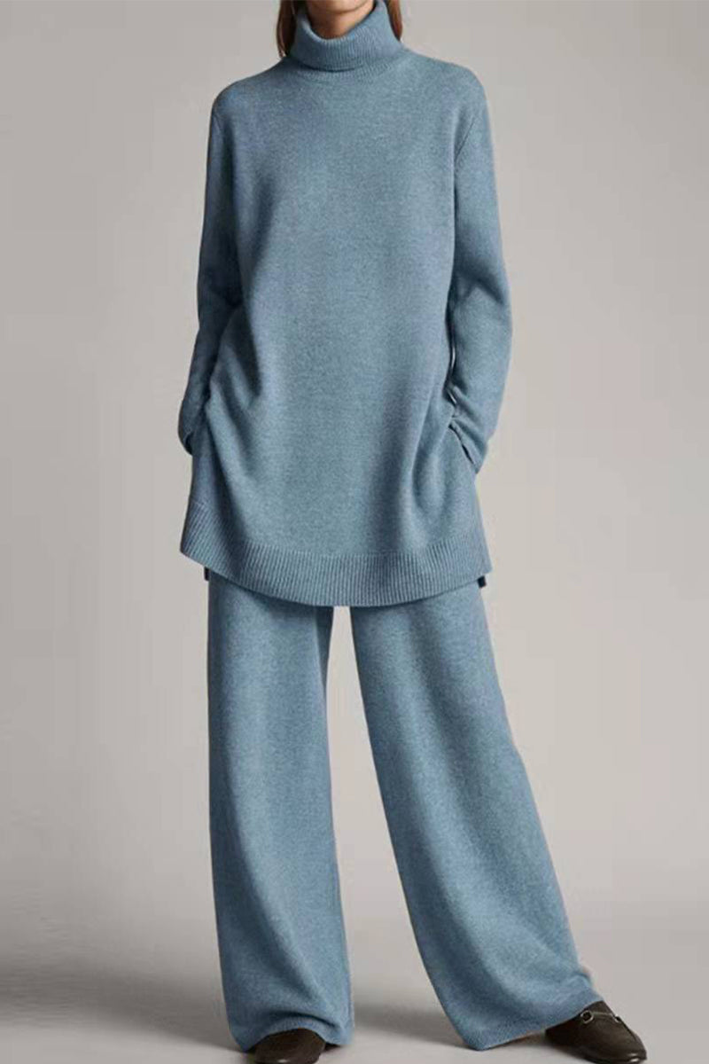 Conjunto informal de cuello alto de dos piezas en color liso