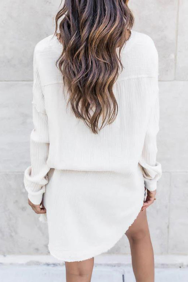 Tops casuales de cuello redondo con botones sólidos