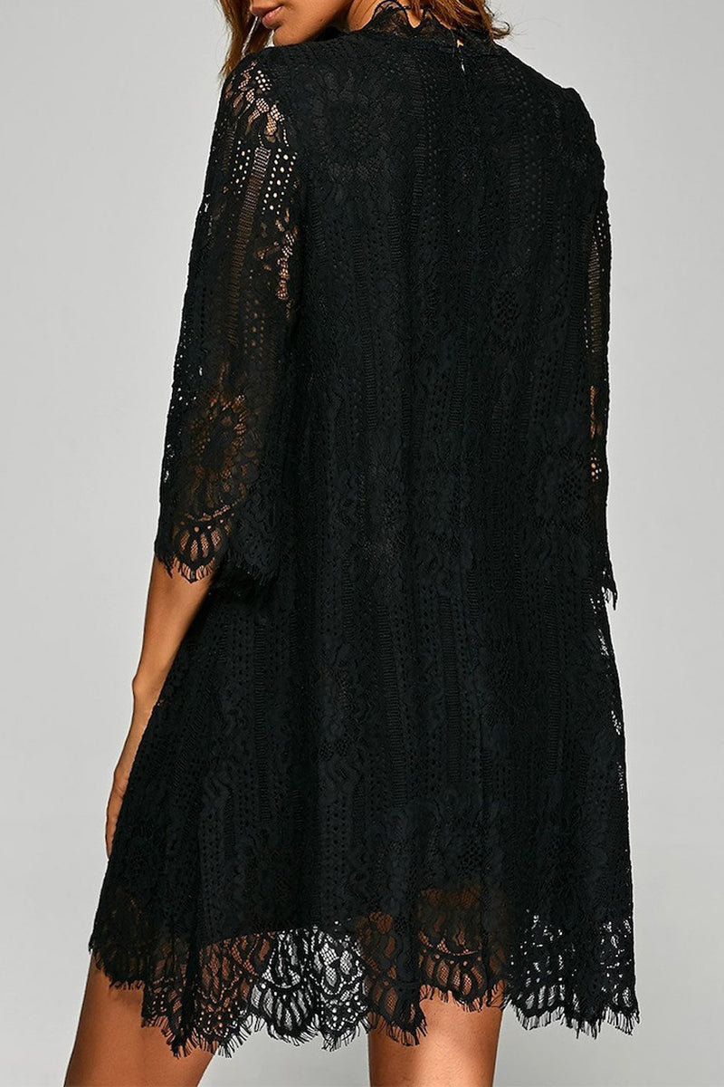 Elegantes vestidos asimétricos de encaje liso con cuello en O y corte en A