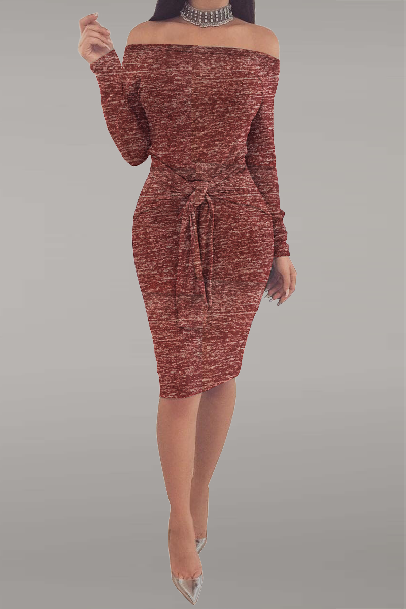 Vestidos de falda lápiz con hombros descubiertos y patchwork liso de calle (5 colores)