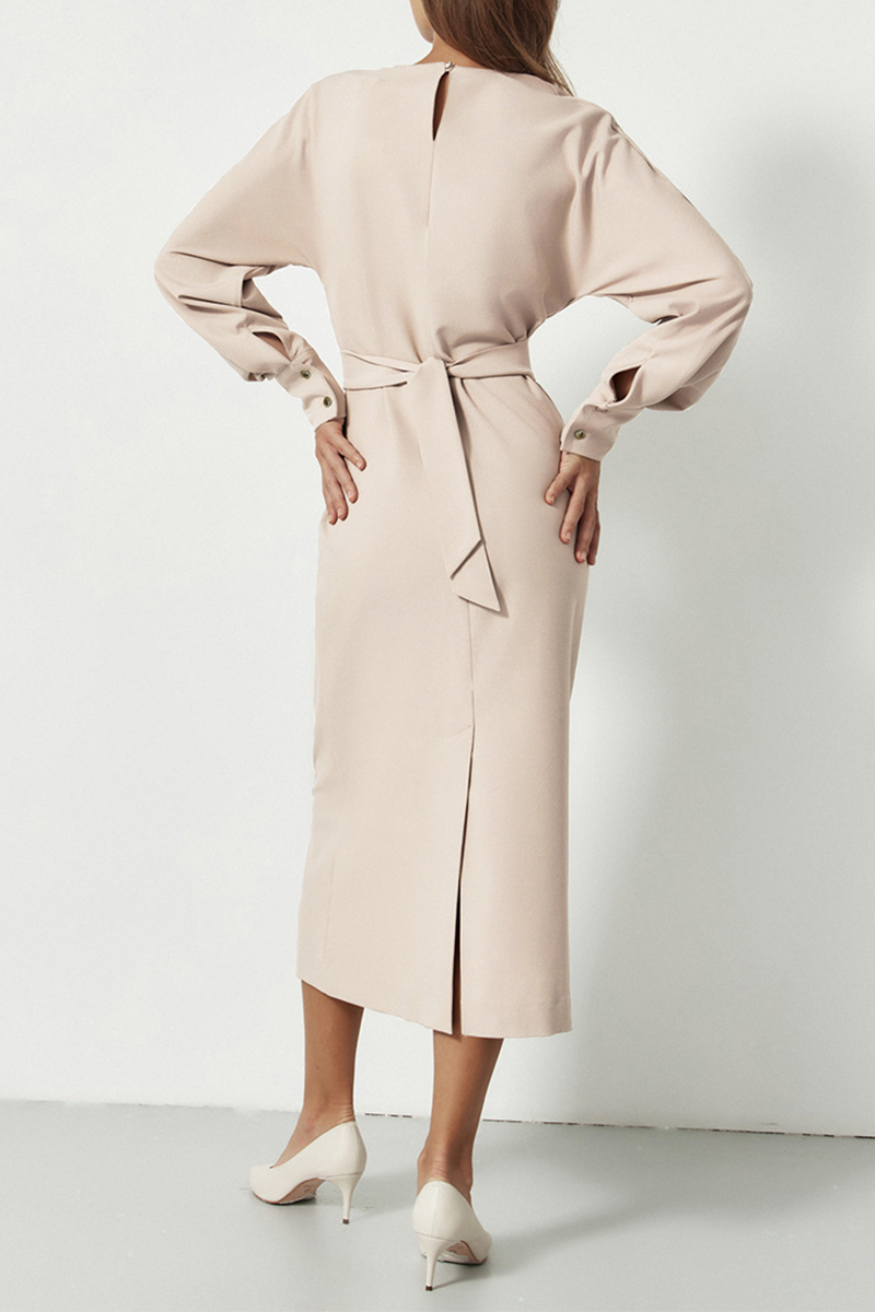 Vestidos de falda con cintura redonda y cuello redondo con patchwork liso de calle