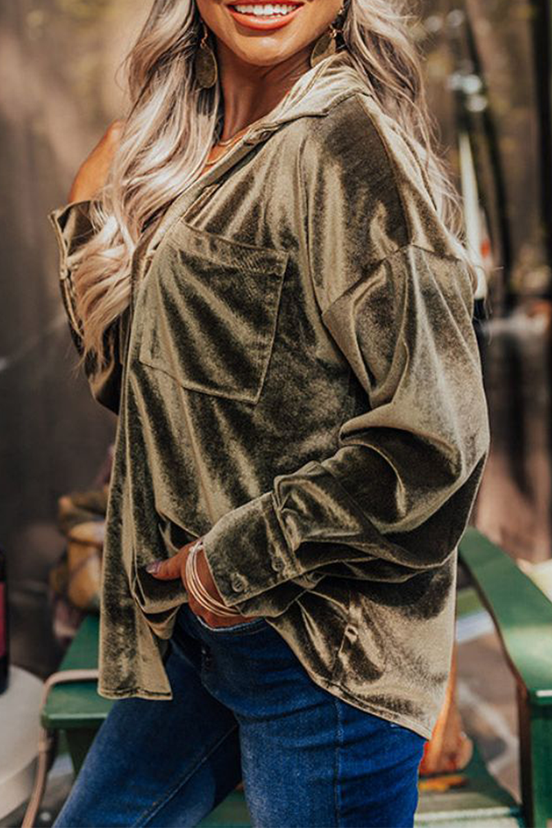 Tops casuales de cuello vuelto con parches sólidos