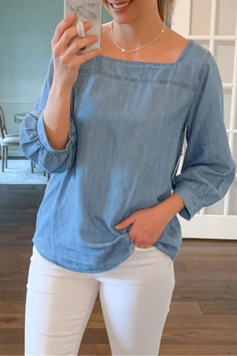 Tops de cuello barco de colores sólidos y lisos de calle