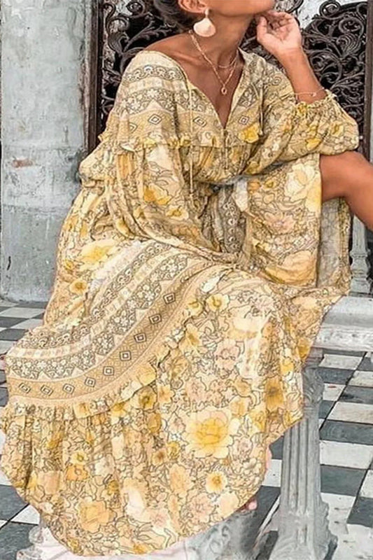 Vestido elegante con cuello en V y estampado elegante (5 colores)