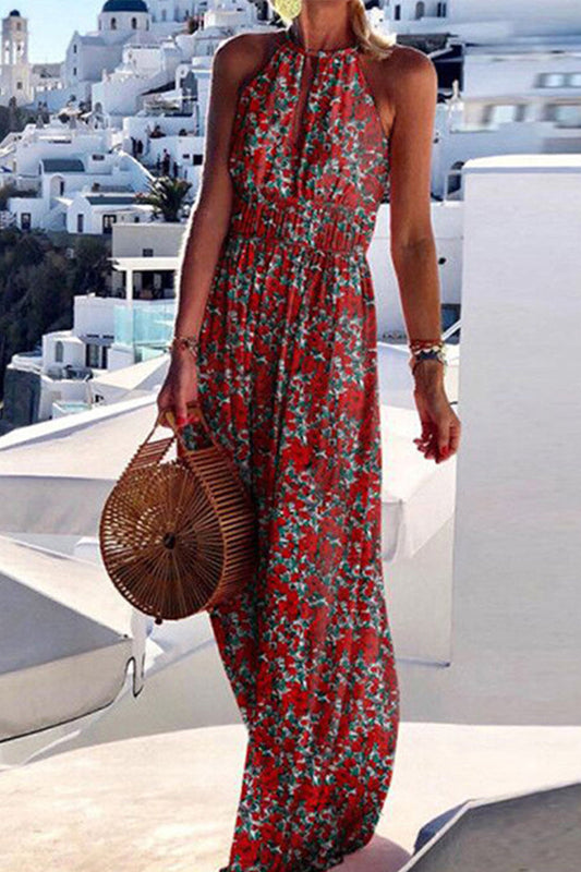 Vestidos de corte A con cuello halter y estampado geométrico urbano (4 colores)