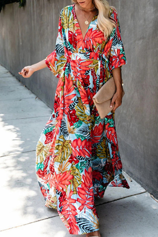 Vestidos de playa con cuello en V y estampado de vacaciones