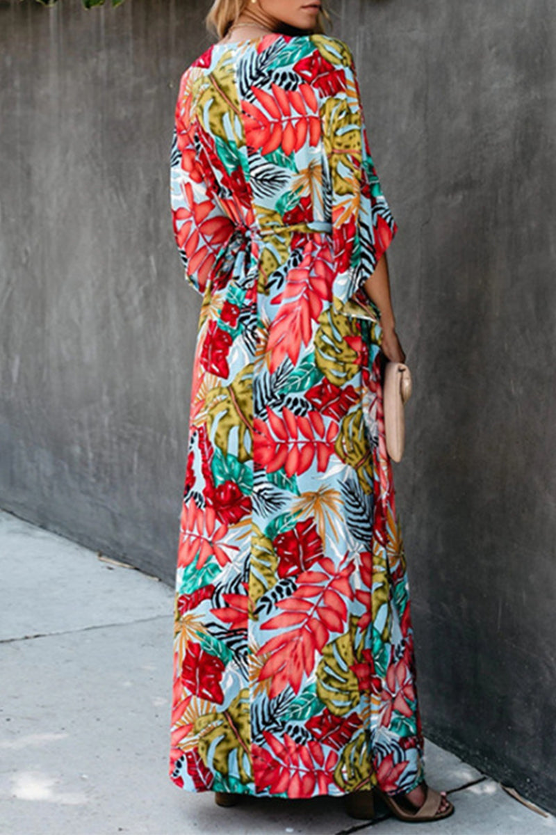 Vestidos de playa con cuello en V y estampado de vacaciones