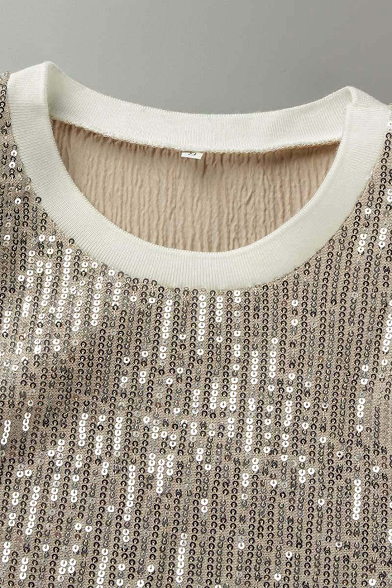 Tops sin mangas con cuello redondo y lentejuelas sólidas