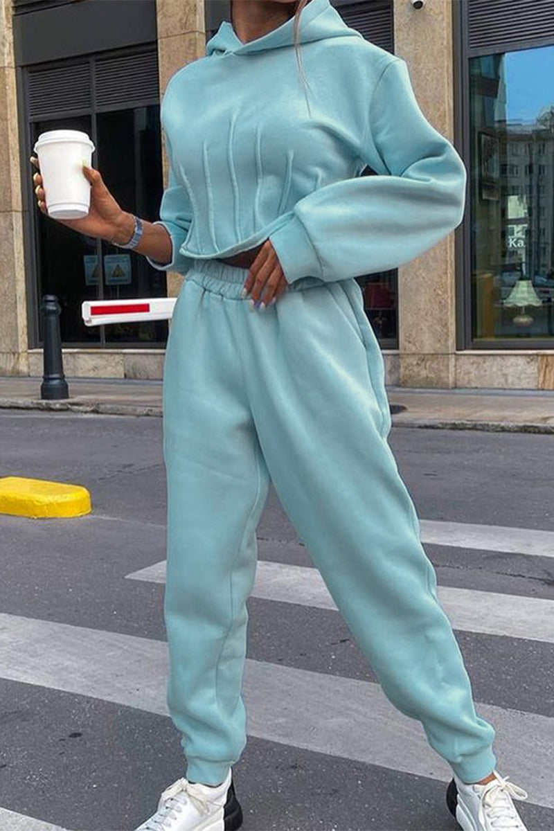 Ropa deportiva de dos piezas con capucha, cuello alto y manga larga con frenillo sólido