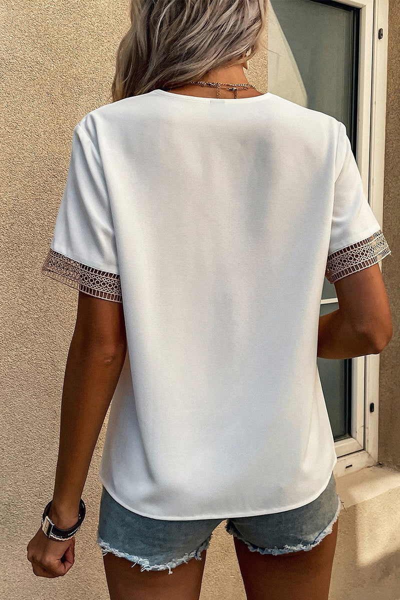 Tops casuales sencillos con cuello en V y parches lisos (8 colores)