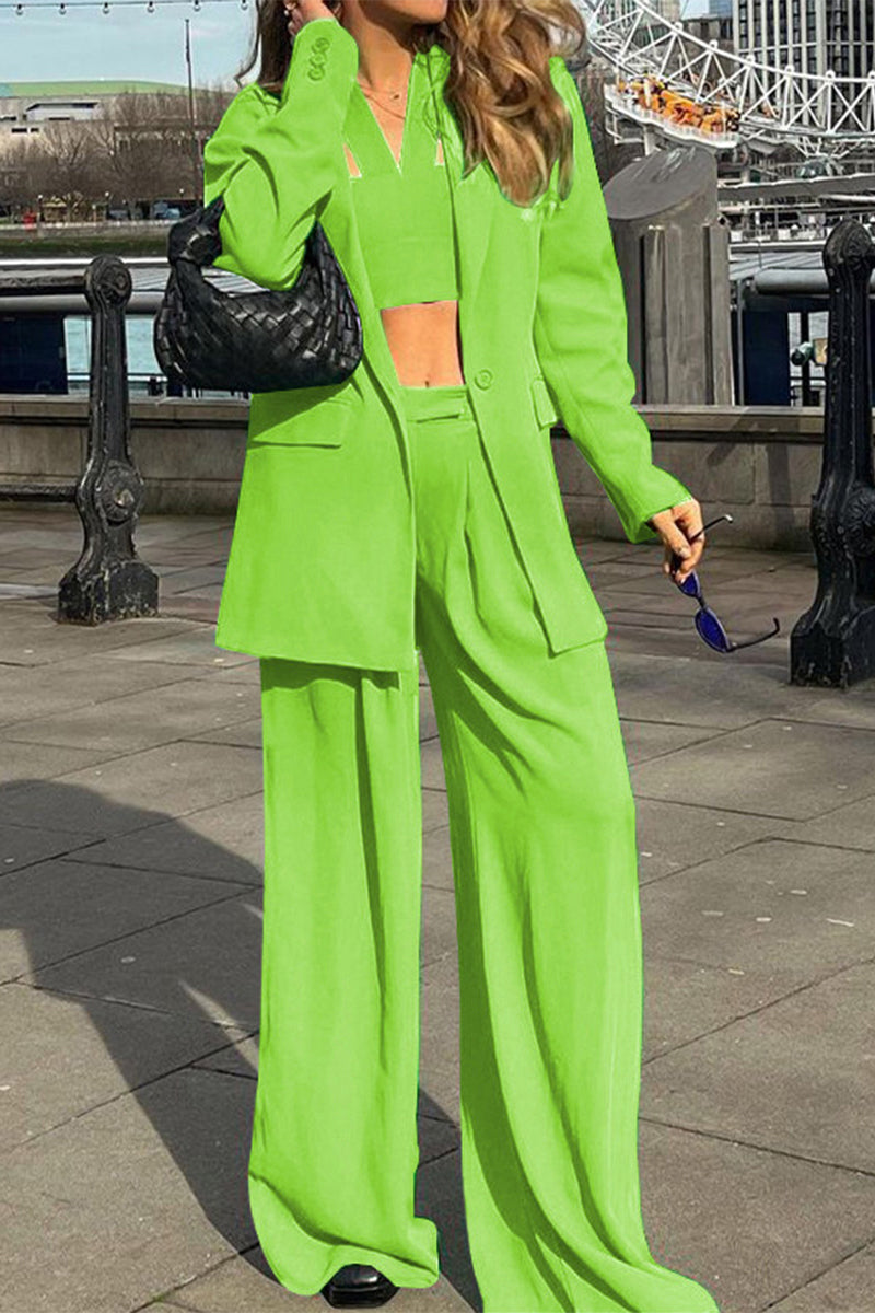 Trabajo Elegante Color Sólido Cuello Vuelto Manga Larga Dos Piezas