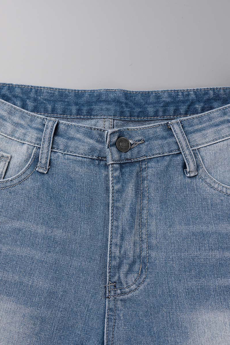Shorts vaqueros casuales de cintura alta con rotos y diseño urbano
