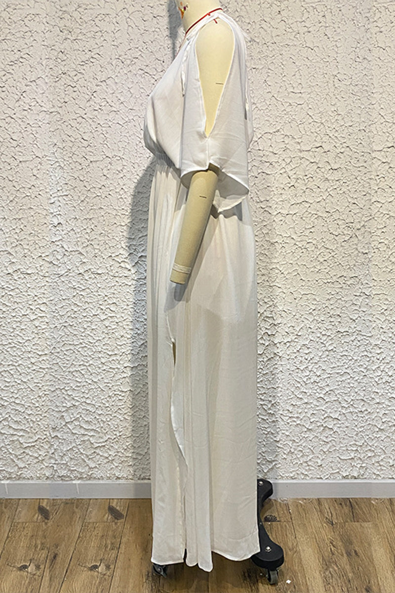 Vestido playero sexy de vacaciones con escote en V y abertura lisa (4 colores)