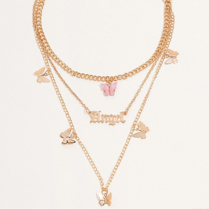 Collares casuales de cadena con diseño de patchwork de mariposas