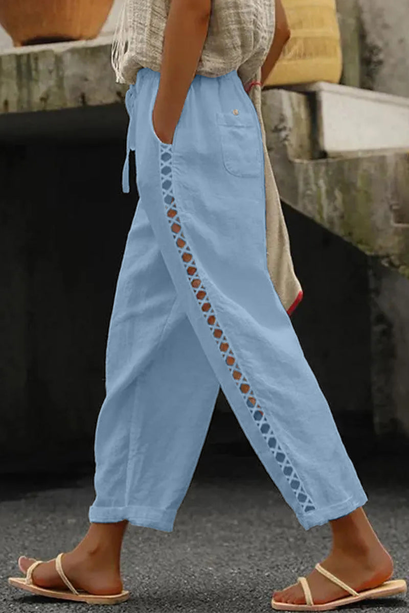 Pantalones casuales de encaje liso con agujeros, holgados, de cintura media, estilo harén, con parches (4 colores)