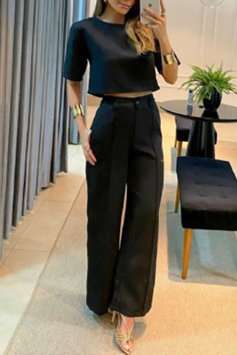 Conjunto casual de dos piezas de manga corta y color liso