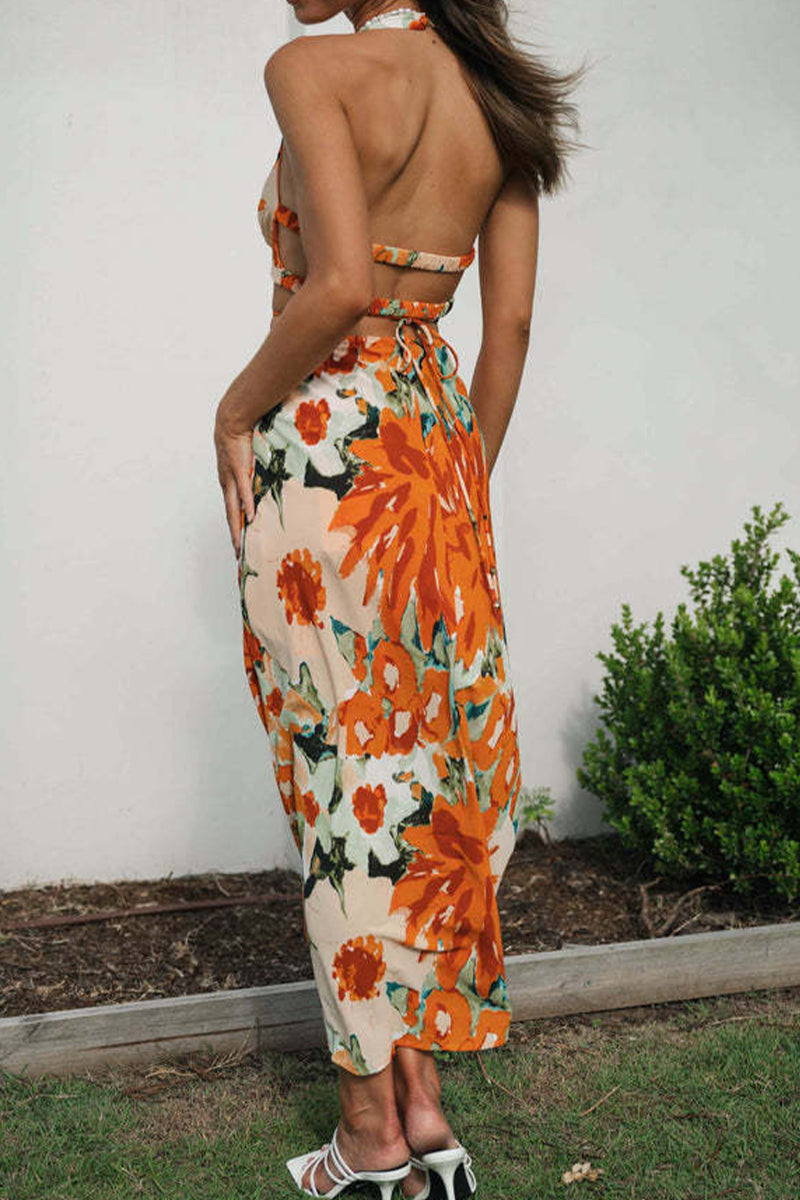 Vestido sexy con estampado floral, espalda descubierta y cuello en V