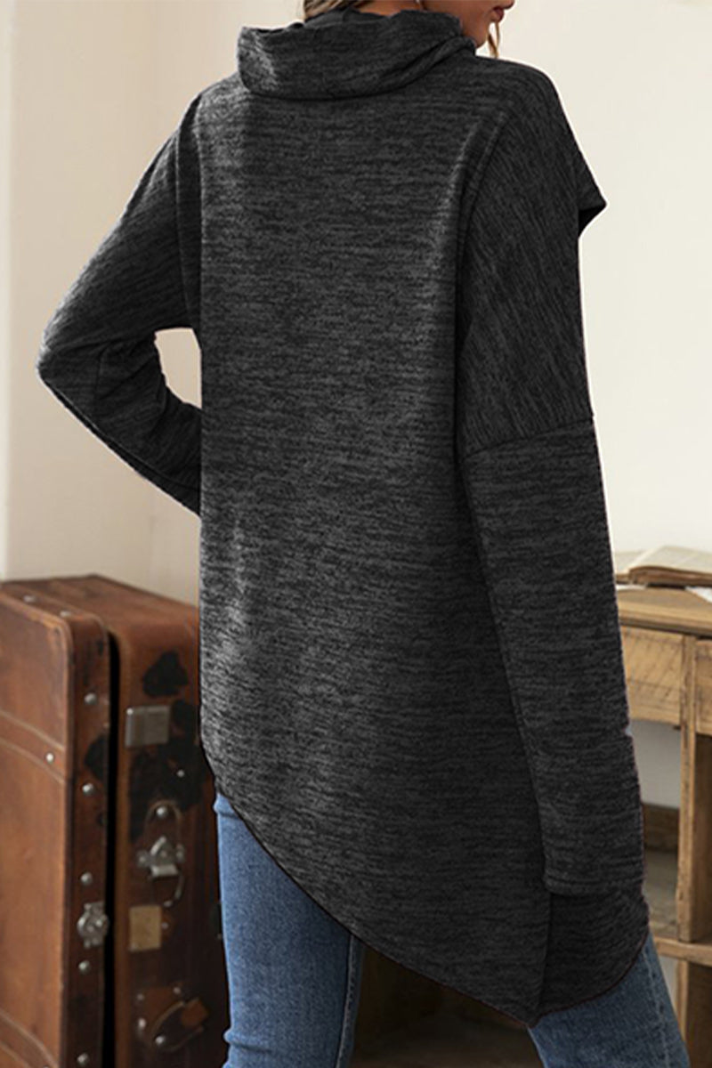 Tops casuales de cuello bufanda asimétrico con patchwork sólido