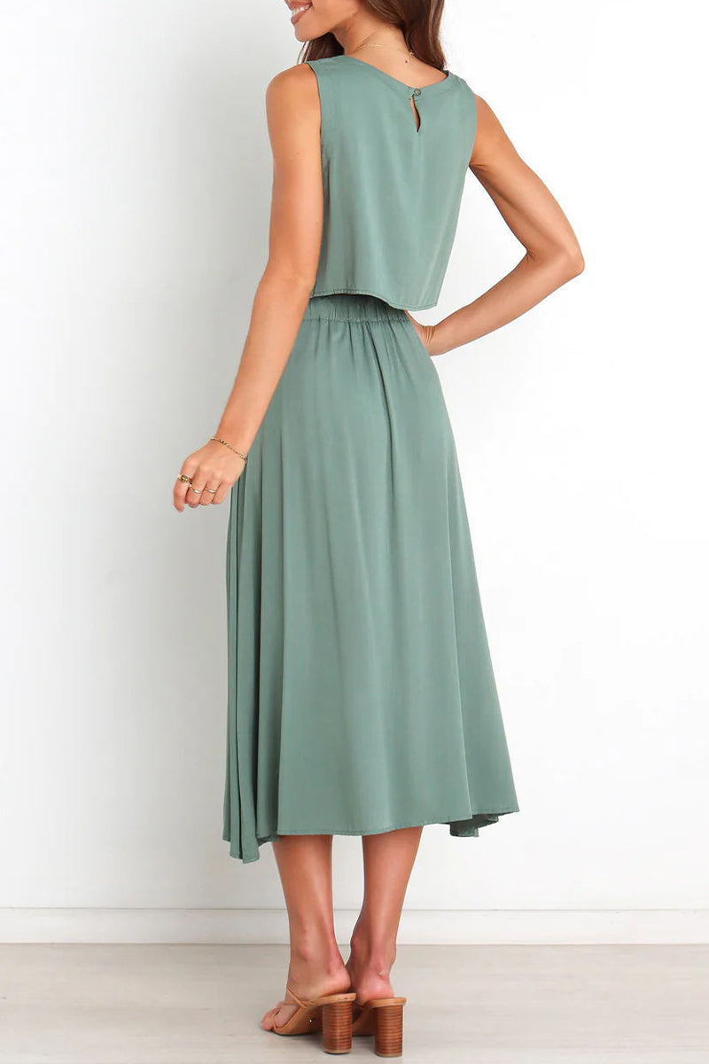 Conjunto informal de dos piezas, liso, cuello redondo, sin mangas, para uso diario