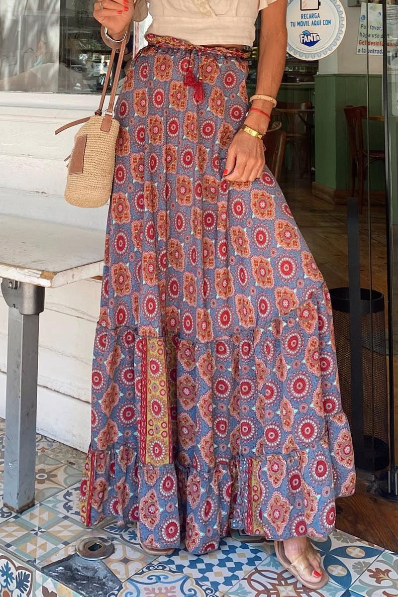 Pantalones casuales de calle con estampado floral, orillo fibroso, sueltos, de cintura alta, tipo A