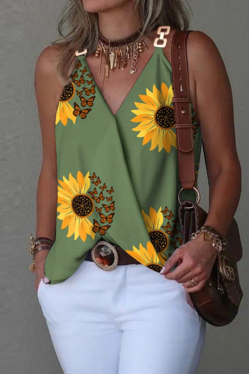 Tops casuales con cuello en V y patchwork con estampado