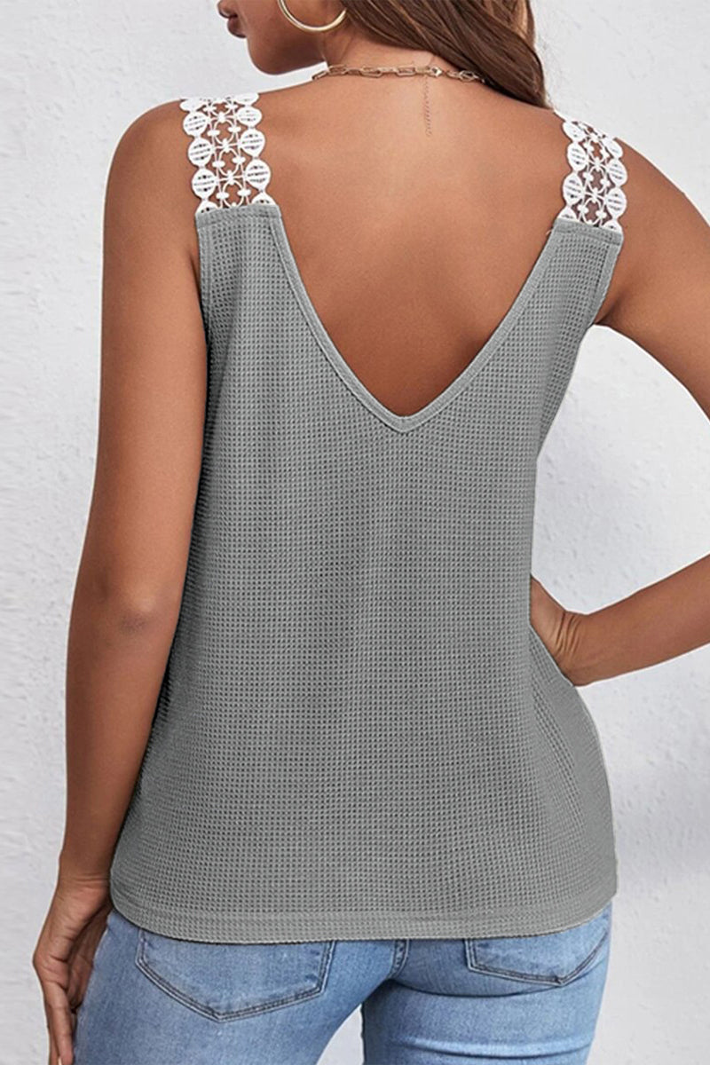 Tops casuales de encaje liso con cuello en V y patchwork (5 colores)