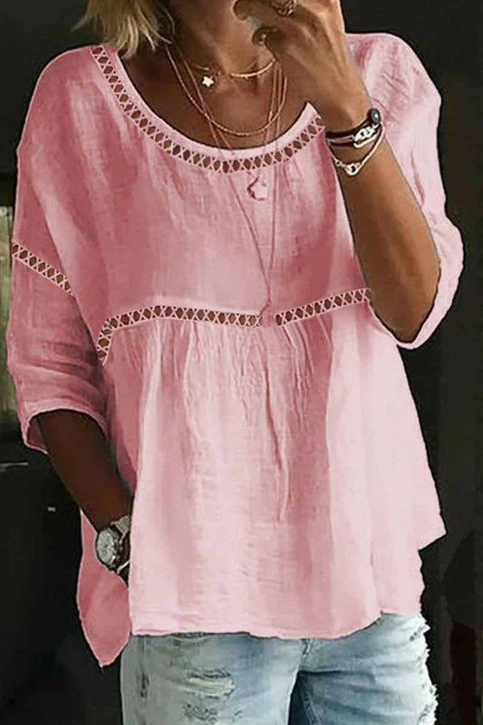 Tops casuales de cuello redondo con parches sólidos