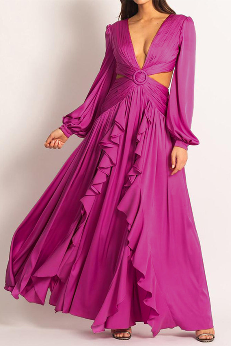 Vestidos sexis de corte A con escote en V ahuecado y liso