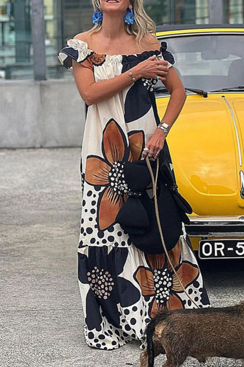 Vestido estampado universitario con hombros descubiertos Vestidos estampados