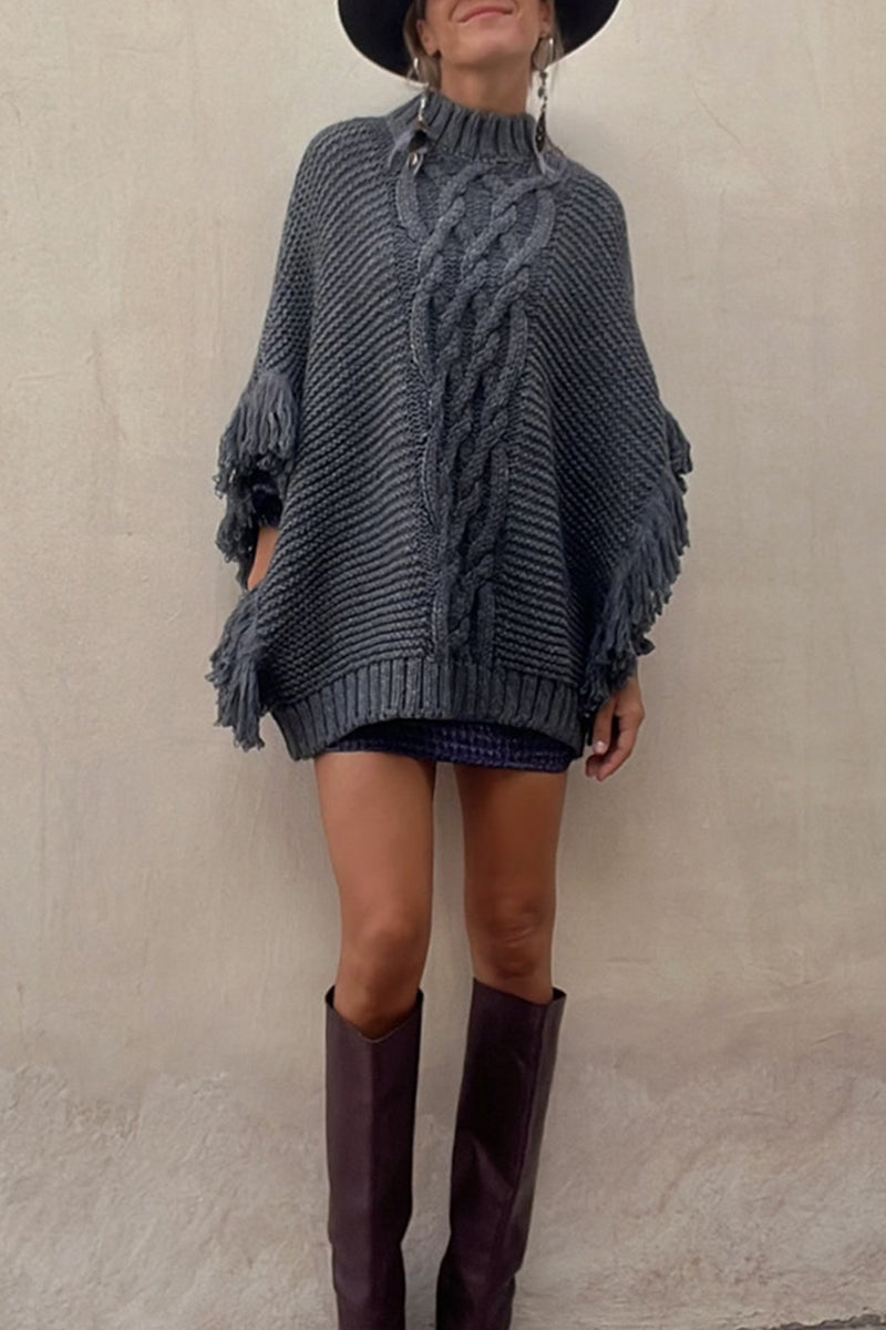 Prendas de abrigo informales con cuello redondo, diseño de patchwork y borlas sólidas