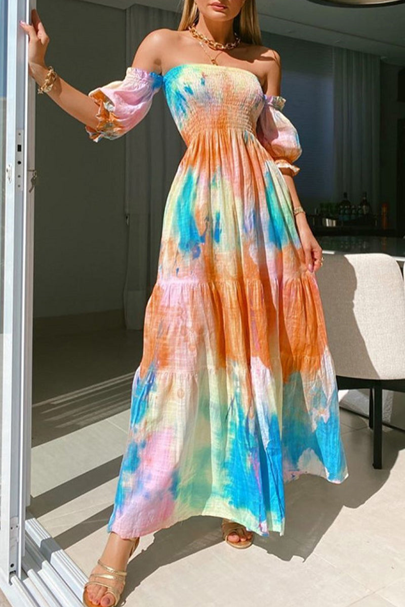 Vestidos de corte A con hombros descubiertos y estampados dulces en contraste