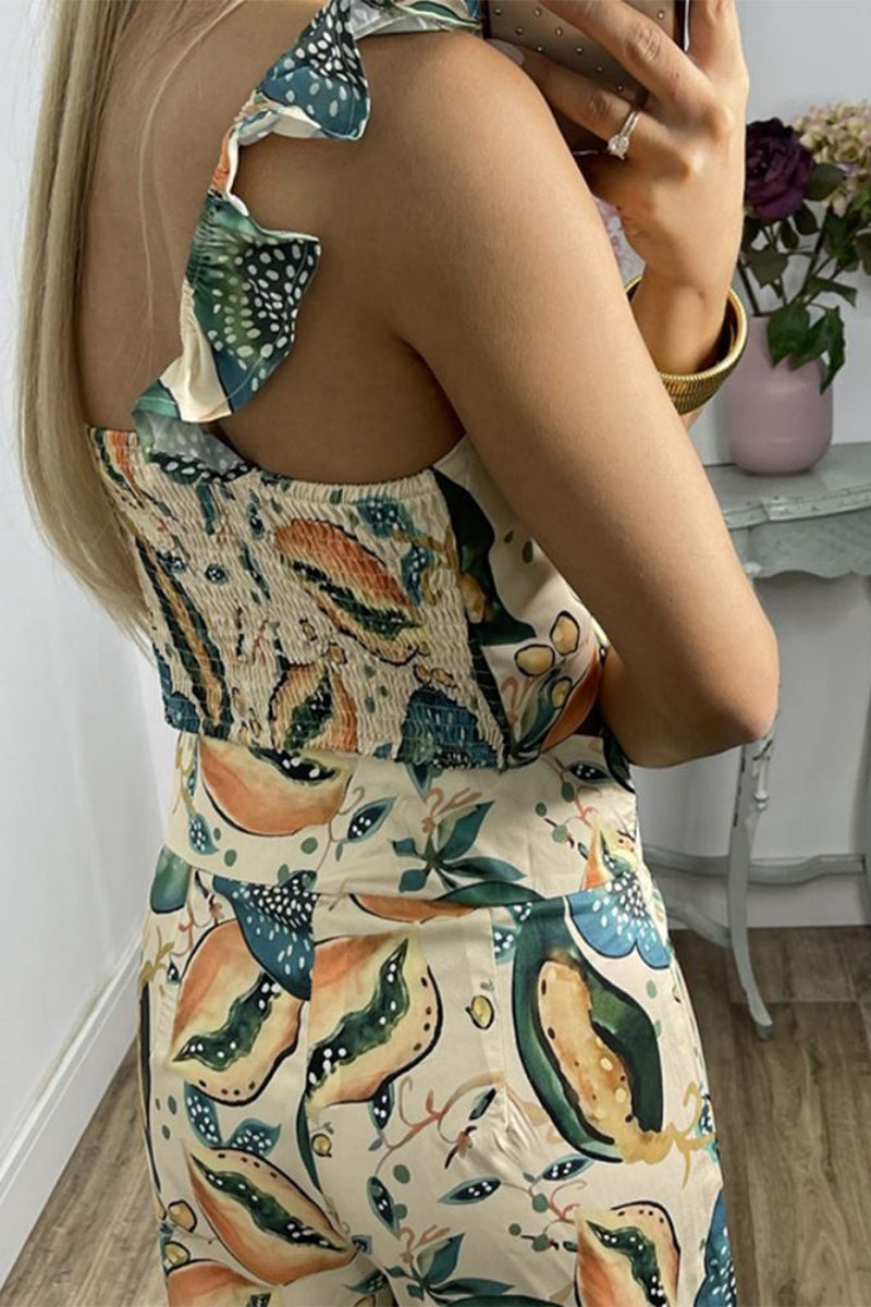 Conjunto de dos piezas sin mangas con cuello en V y patchwork con estampado urbano