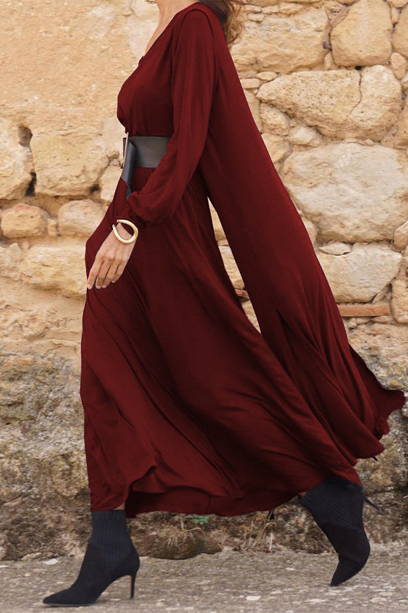 Conjunto informal liso con cinturón, escote en V, manga larga, dos piezas (3 colores)