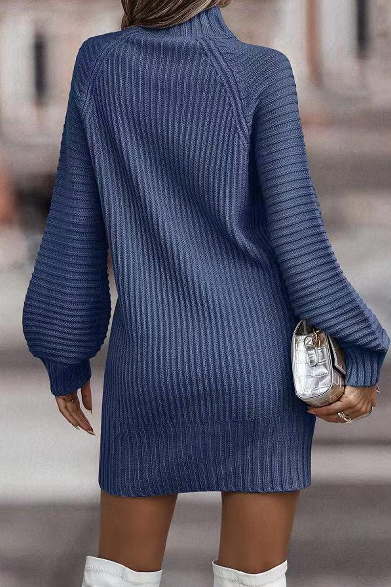 Vestidos casuales de cuello alto con falda de un solo paso y retazos sólidos