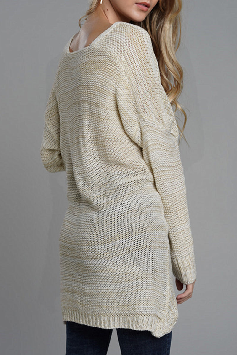 Tops casuales de cuello en V con patchwork sólido