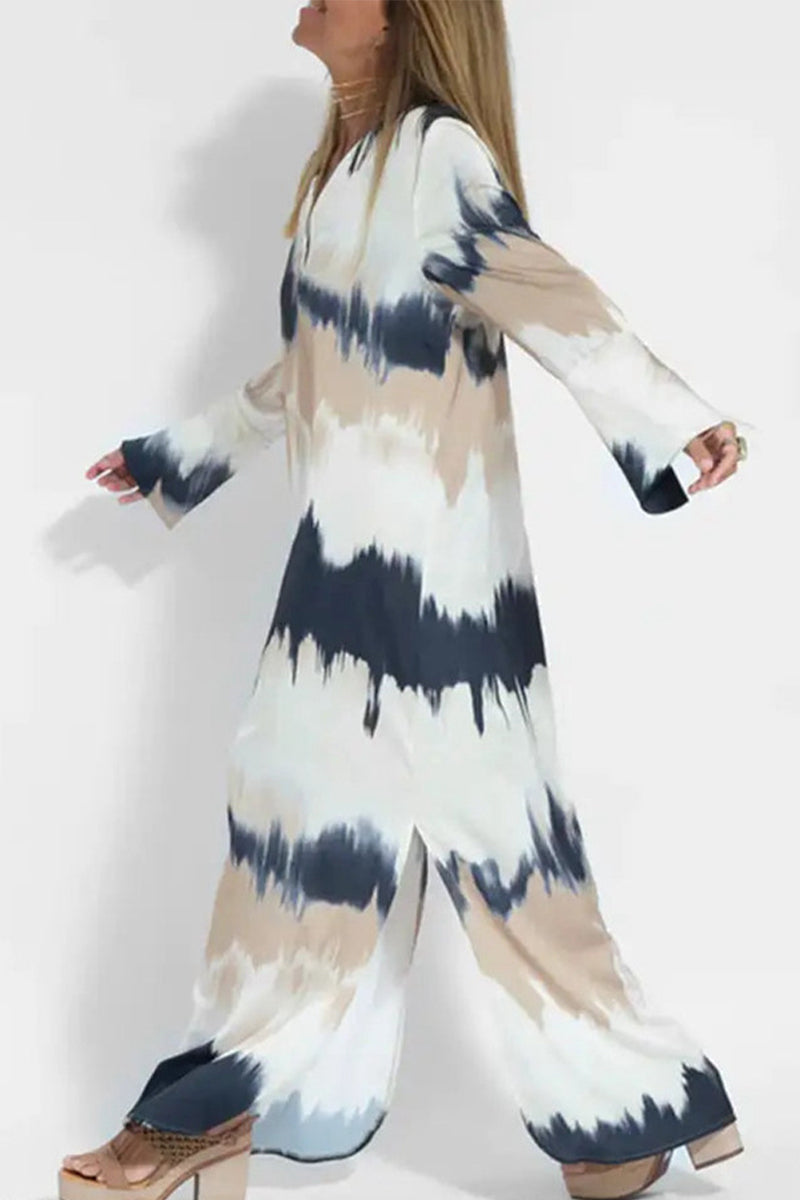 Vestidos casuales de corte A con cuello en V y patchwork con efecto tie-dye