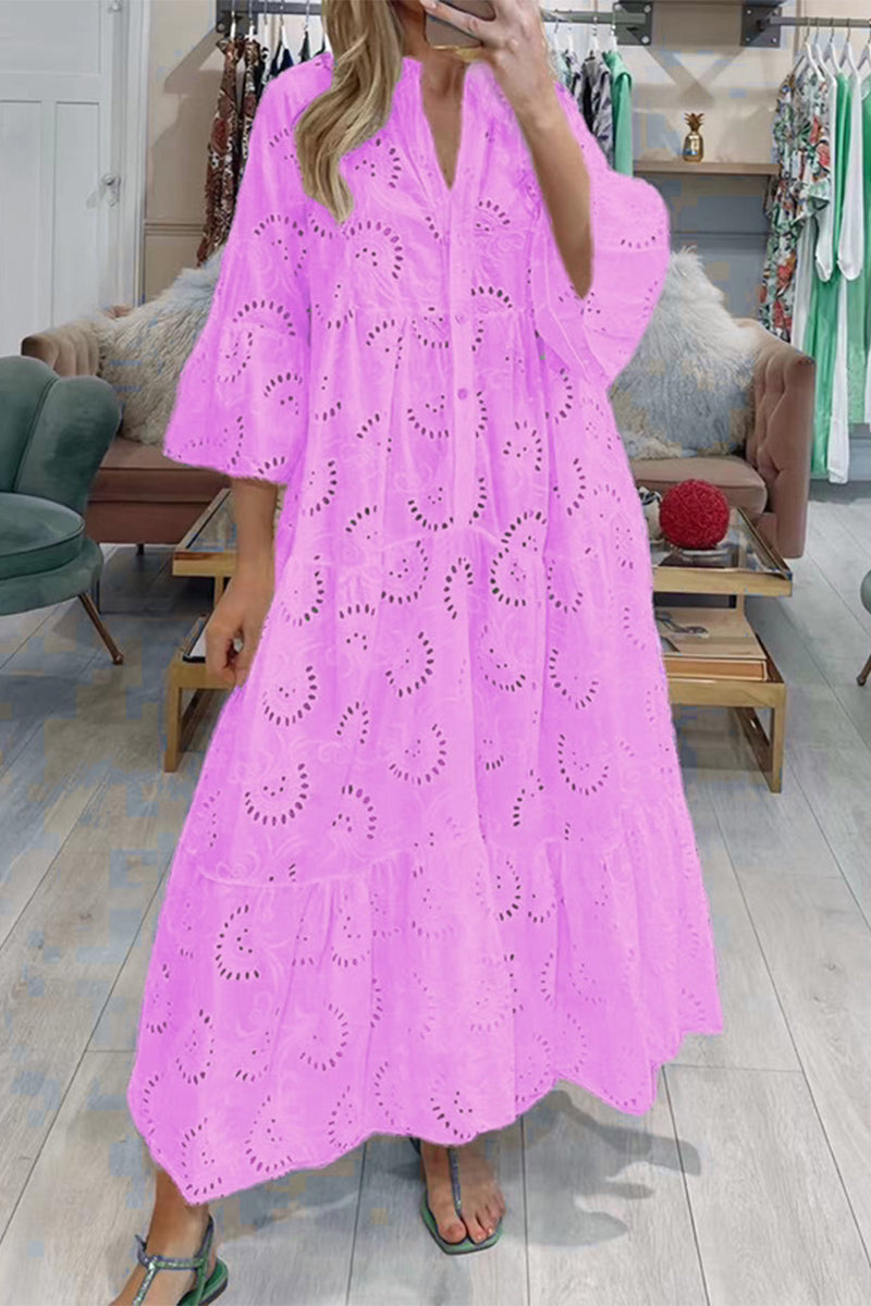 Vestidos casuales de corte A con escote en V ahuecado y liso