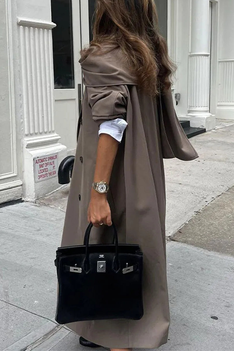 Prenda exterior elegante de estilo británico con cuello tipo bufanda y hebilla de bolsillo sólido