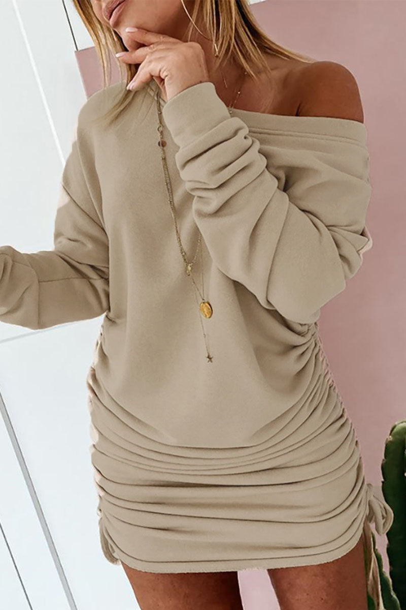 Vestidos de falda tubo con cuello redondo y frenillo de patchwork liso de calle (6 colores)