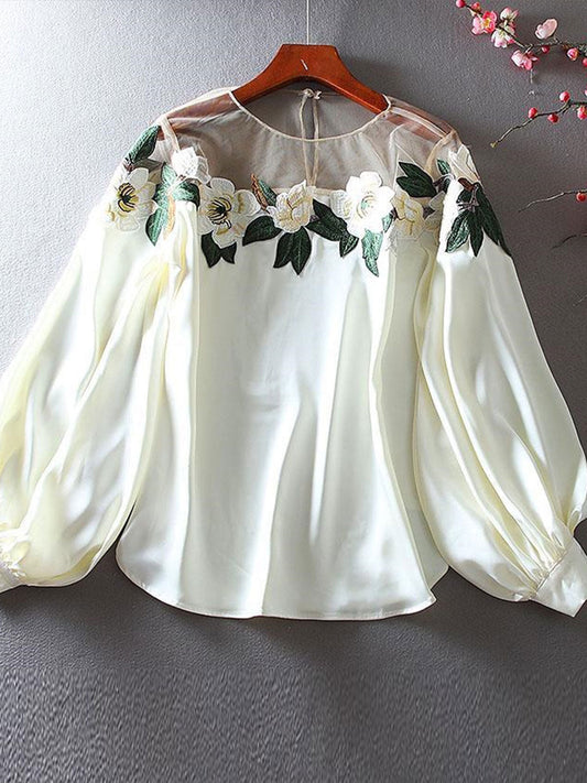Gianna Elegant Embroidered Mesh Blouse