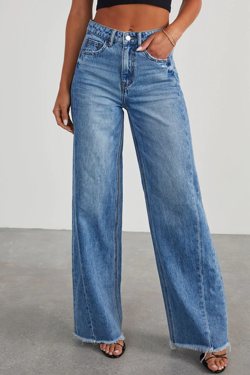 Vaqueros holgados de cintura alta con bolsillos sólidos de estilo casual de calle