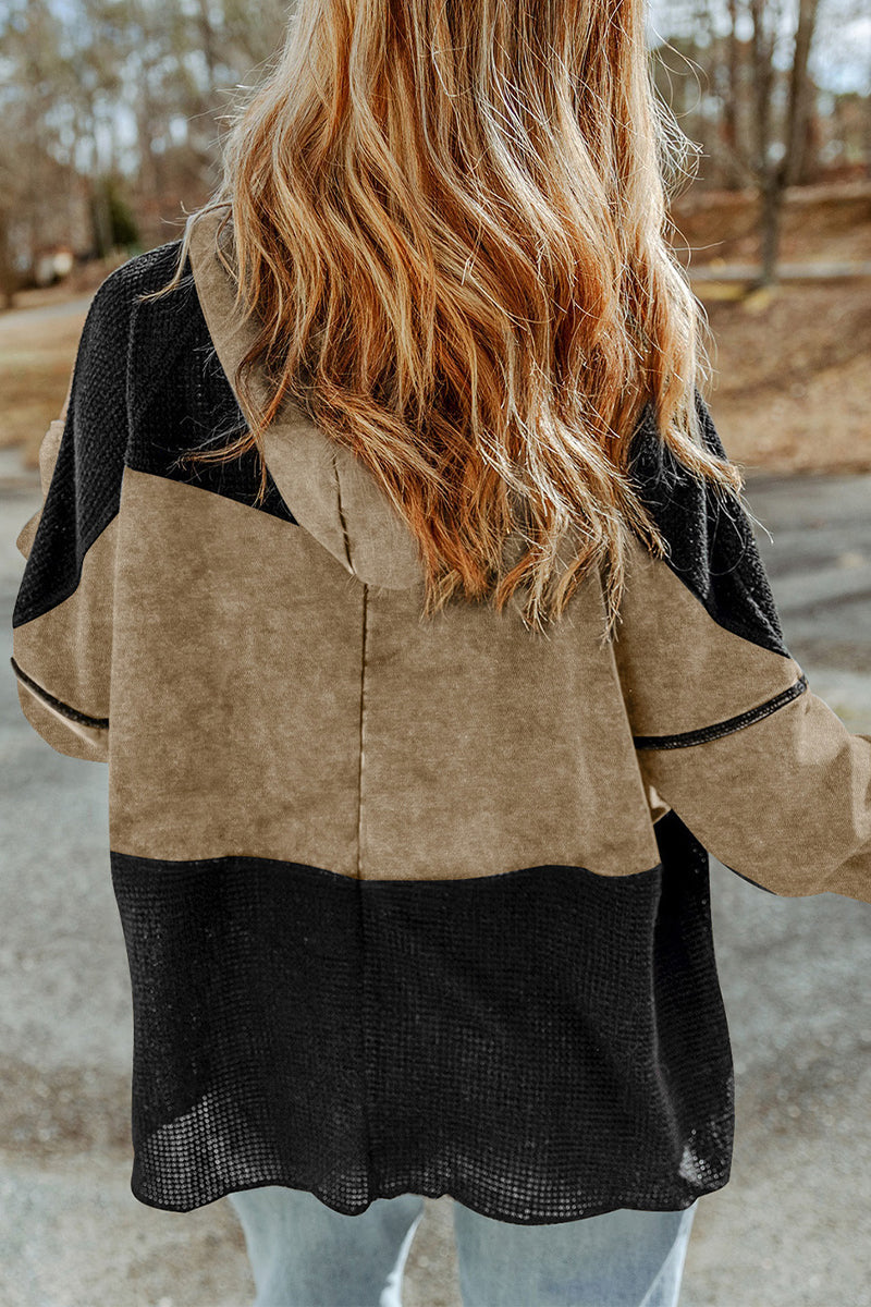 Prenda exterior informal de color liso con cremallera y cuello con capucha (3 colores)