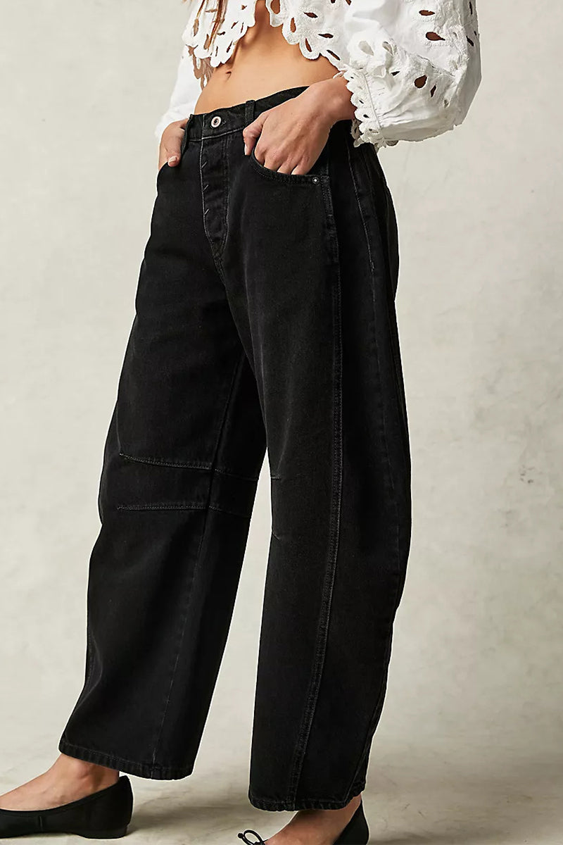 Vaqueros holgados de cintura media, estilo vintage, informales, con bolsillos sólidos y sin cinturón (sin cinturón)
