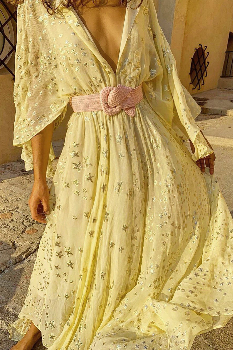 Elegantes vestidos de fiesta con cuello en V, patchwork bronceado y estrellas (sin cinturón)