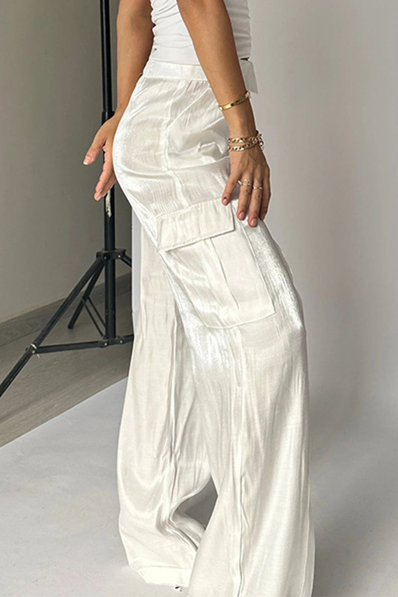 Pantalones rectos de cintura media holgados con bolsillos de cambio gradual (4 colores)